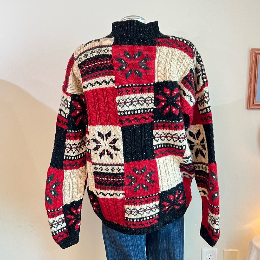 Vintage Red and black Jones New York patchwork wool sweater knitwear - Picture 7 of 8